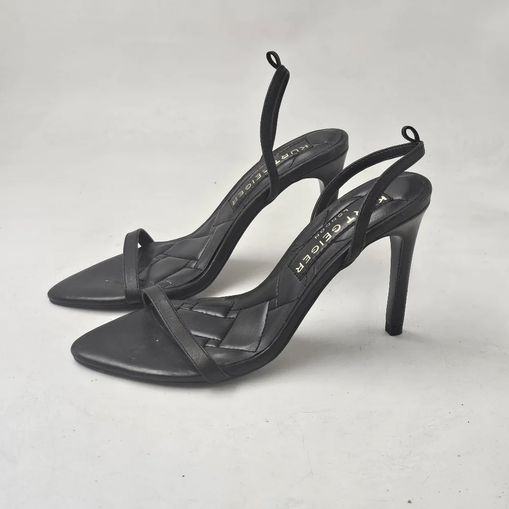 Kurt Geiger London Brixton Black Stiletto Sandals Quilted Heel Womens 6 EU36